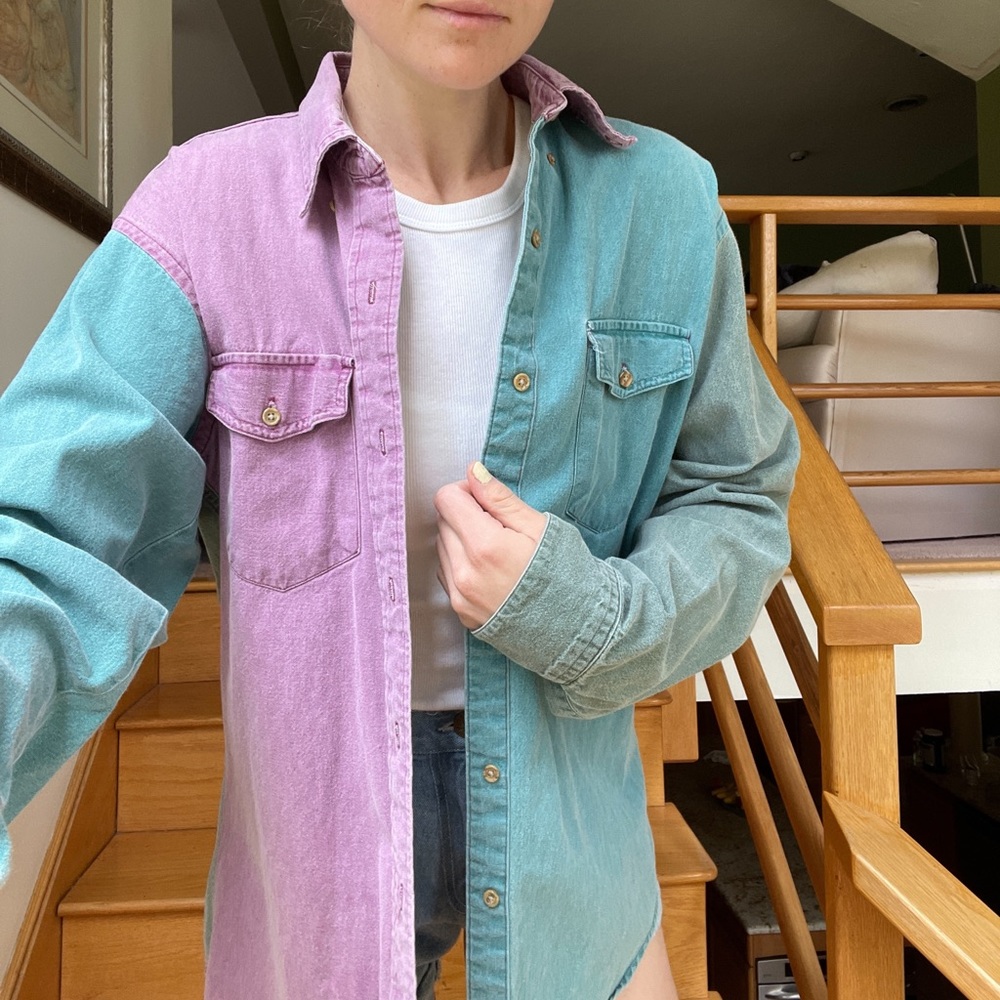 Colorblocked button down